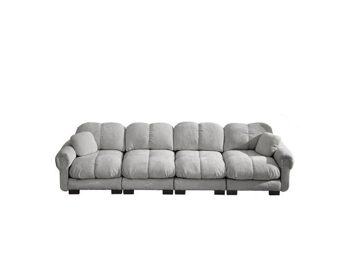 Canapé modulaire en chenille gris clair avec coussin mobile