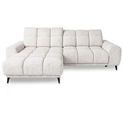 ECKSOFA Marco Mini mit elektrisch ausfahrbarem Sitz und verstellbaren Kopfstützen, Links, Chenille-Stoff, Creme