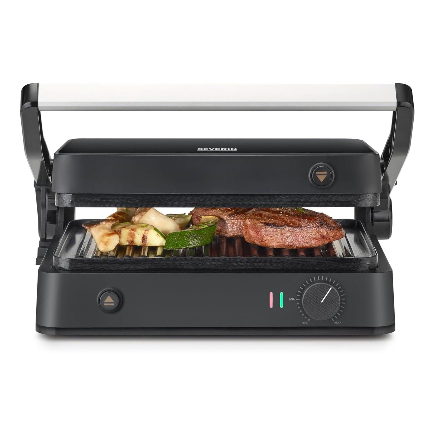 SEVERIN KG 2398 Sevini Lite Kontaktgrill (1800 Watt, Keramikbeschichtung, bis 220°C, 30x22 cm Grillfläche)