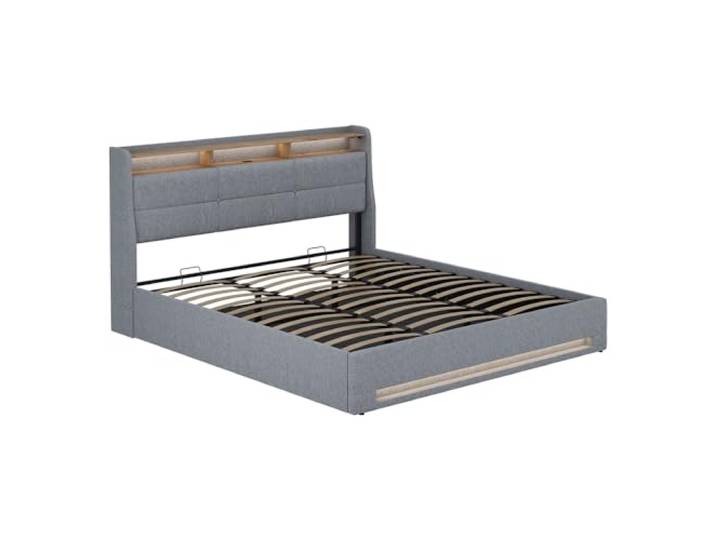 VitaliSpa Polsterbett Christin, Grau/Eiche, 180x200 mit LED und USB-Anschluss