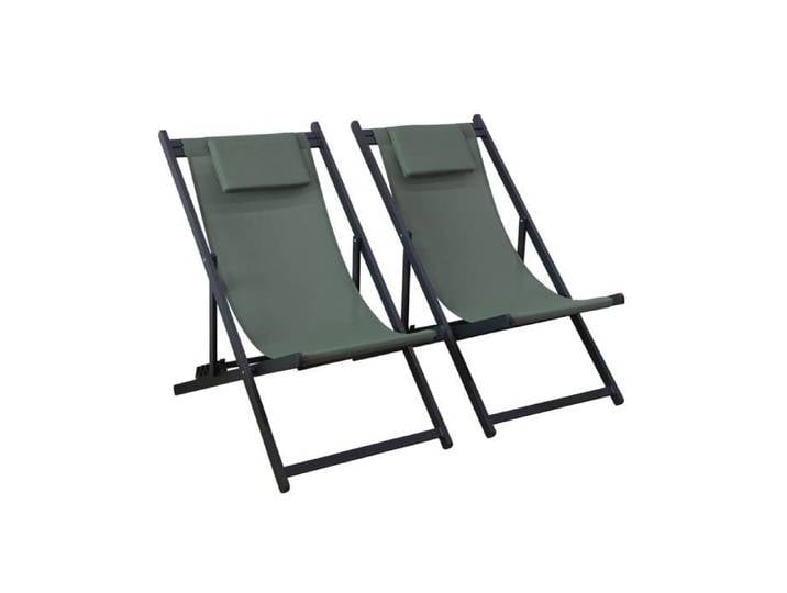 sweeek Lot de 2 bains de soleil kaki - Transat en aluminium avec coussin repose tête chilienne GAIA
