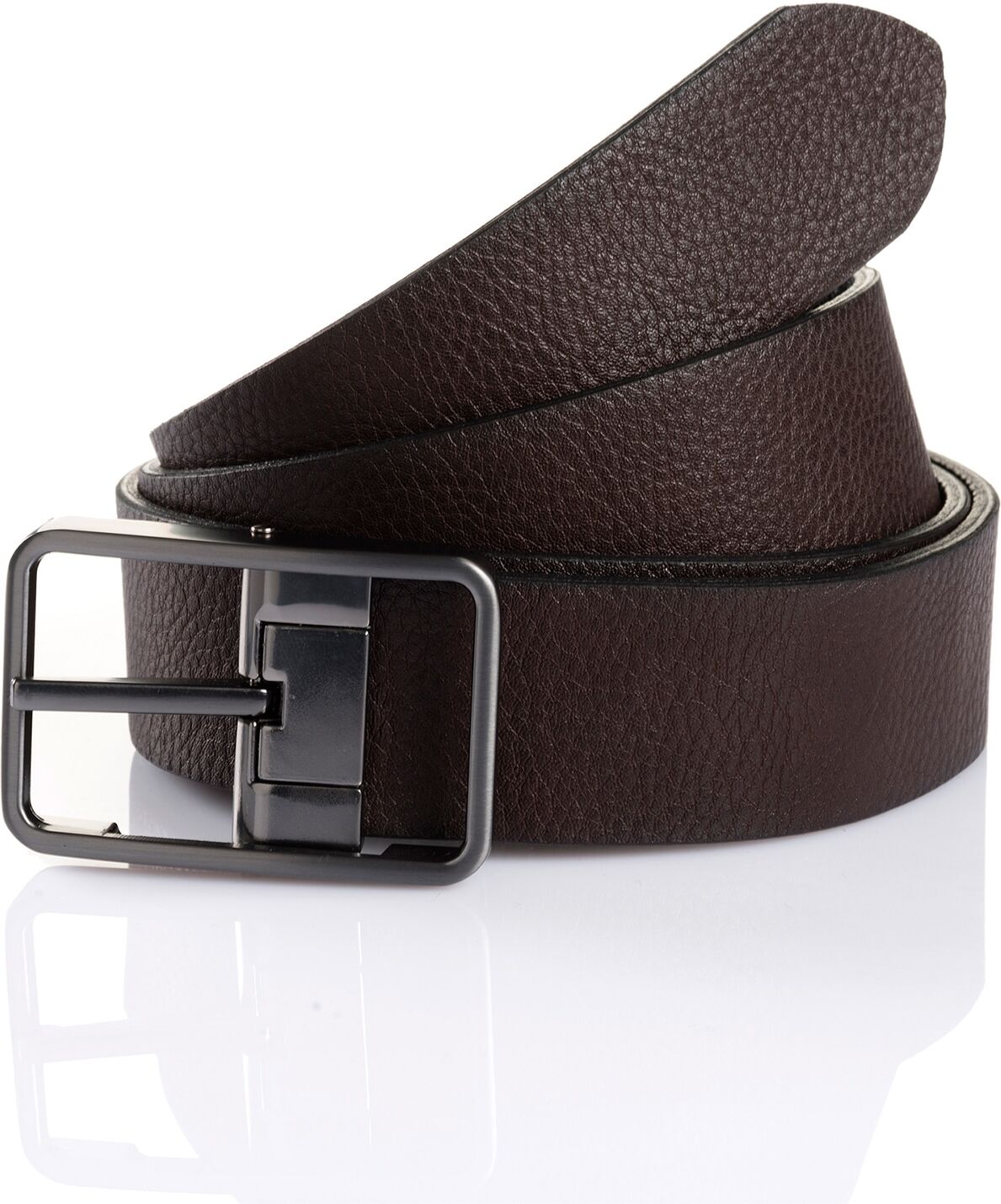 Ledergürtel MONTI "ETON", Herren, Gr. 120, schwarz (schwarz, braun), Obermaterial: 50% Rindsleder, 50% Polyurethan, Gürtel Ledergürtel, leicht matt, strukturierte Optik, elegant, Doppelseitig schwarz, braun 120
