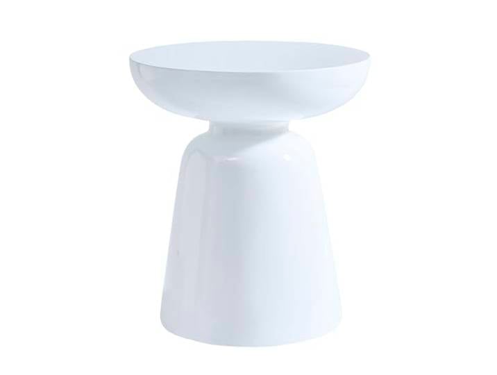 Round Accent Side Table with Bowl Top, Fiberglass with Sticker Finish, Modern Pedestal End Table for Living Room (White)