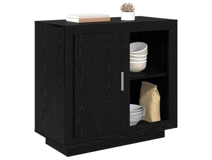 KTHLBRH Sideboard Eiche schwarz 80 x 40 x 75 cm Holz mehrschichtig Bündige Tür, Stangengriffe, großer Innenraum, einfache Montage, Buffetschrank