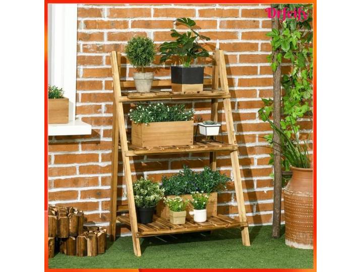 Étagère à plantes - AKOZON - Forme pyramidale échelle pliante - 3 étagères - Pliable - Bois pin carbonisé