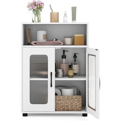 COSTWAY Badschrank mit 2 Türen & 3-stufig Regal, Schrank mit Fach & Beinen, Weiß