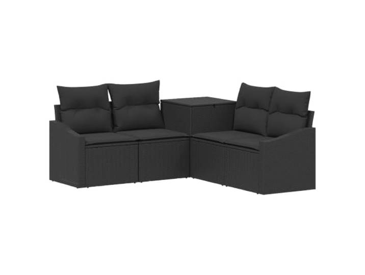 KTHLBRH 5-teiliges Sofaset aus schwarzem Polyrattan für Wohnzimmer und Modulares Sofa, inklusive Kissen, integrierte Aufbewahrung, wetterfest, pflegeleicht