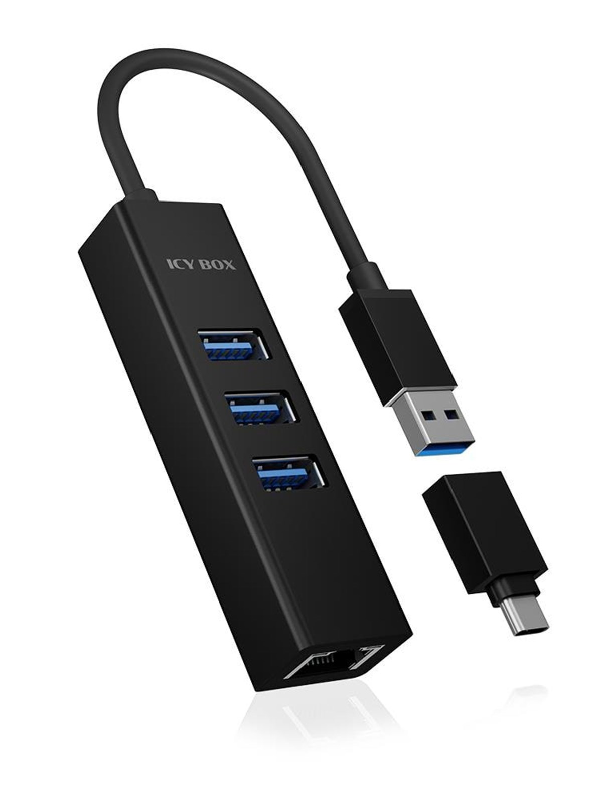 ICY BOX IB-HUB1419-LAN USB-Hubs - USB 3.0 - 3 - Schwarz