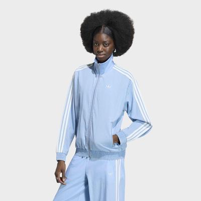 Outdoorjacke ADIDAS ORIGINALS "ADIDAS ORIGINALS SUMMER GLOW LIGHT DENIM FIREBIRD TRACK", Damen, Gr. M, light denim, Obermaterial: 100% Baumwolle, Jacken Outdoorjacke, DENIM Jacke