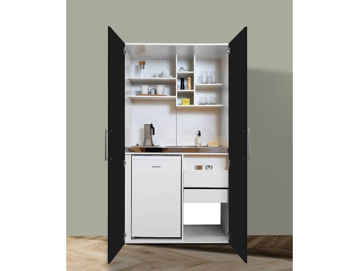 Cuisine armoire Peter 104 x 193 x 67cm Noir/Noir/Blanc Vitrocéramique