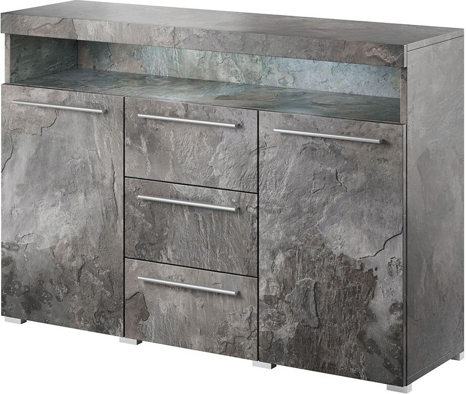 Meublorama Bombay Buffet voor woonkamer in leisteen grijs, Breedte: 130 cm