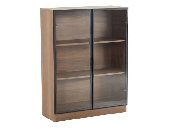 Vitrine couleur noyer en verre à 3 niveaux avec éclairage led