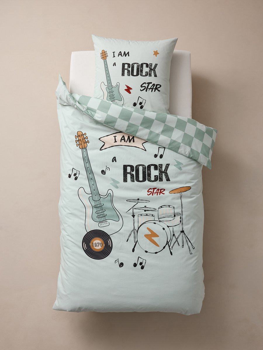 Vertbaudet Bedset Rock Music met dekbedovertrek en kussensloop, 140 x 200 cm