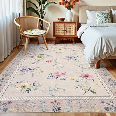 Garvee Wildflower Gingham Washable Area Rug