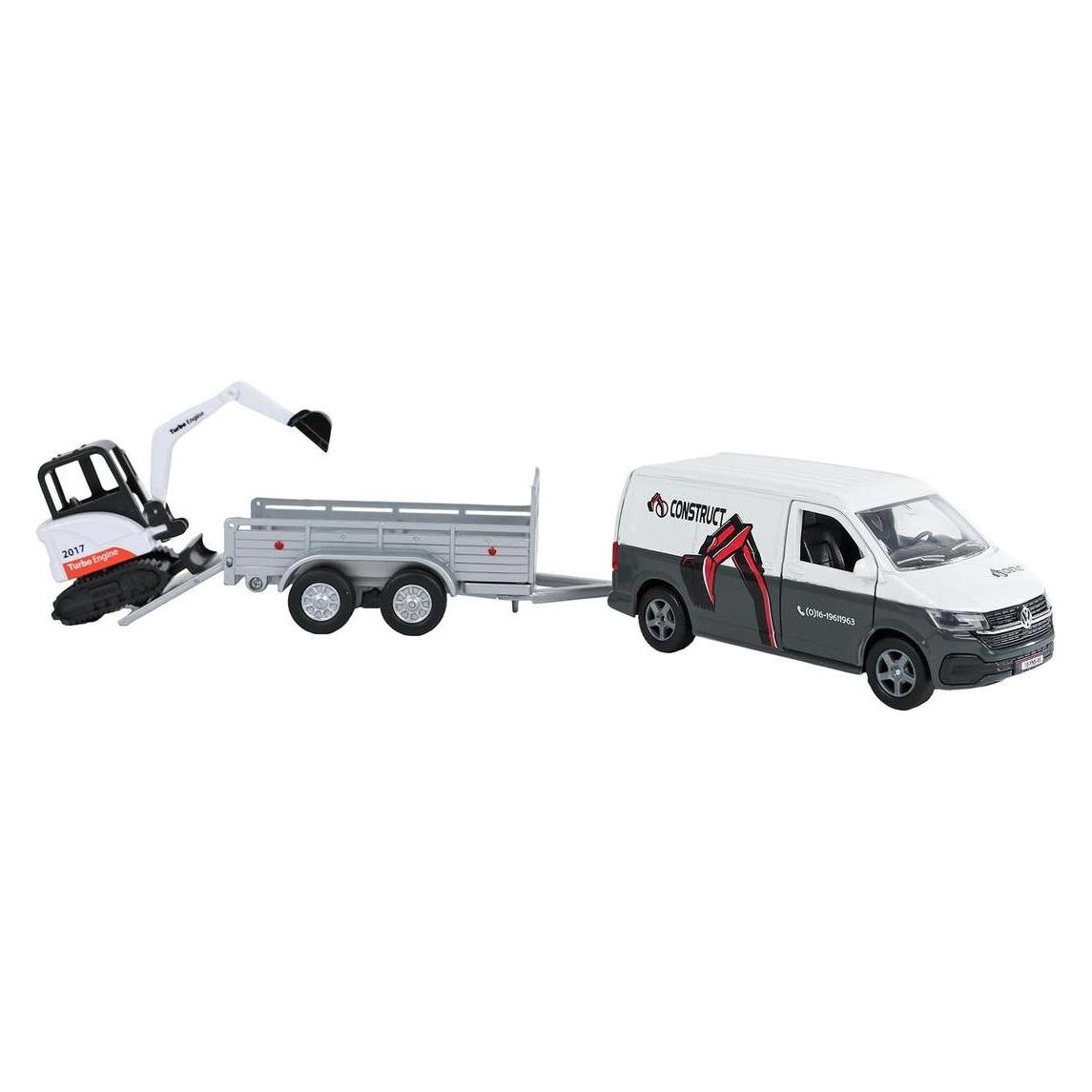 Van Manen Veenendaal Die Cast Modellauto VW Transporter mit Minibagger weiss/grau 27cm Pull Back (64355969)