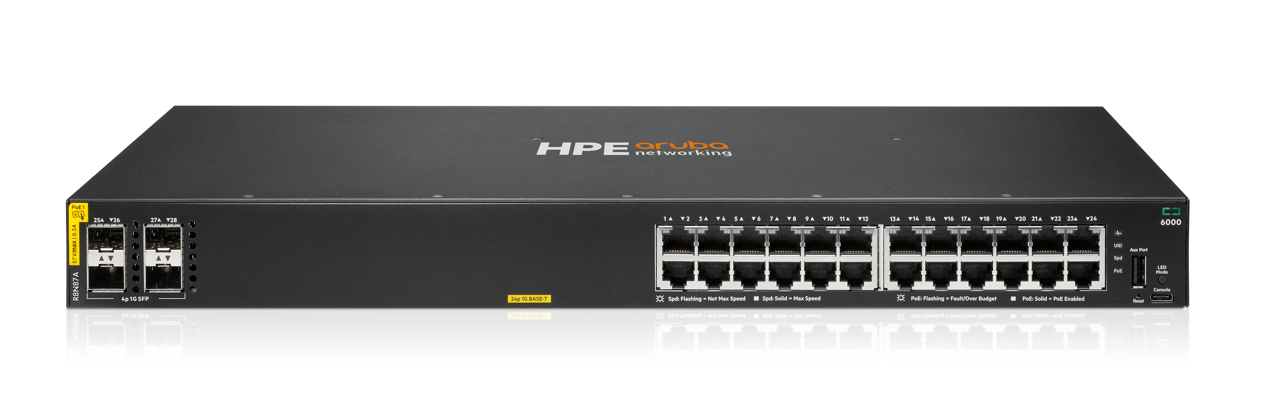HP Enterprise HPE Aruba Networking CX 6000 24G Class4 PoE 4SFP 370W Switch EU R8N87B