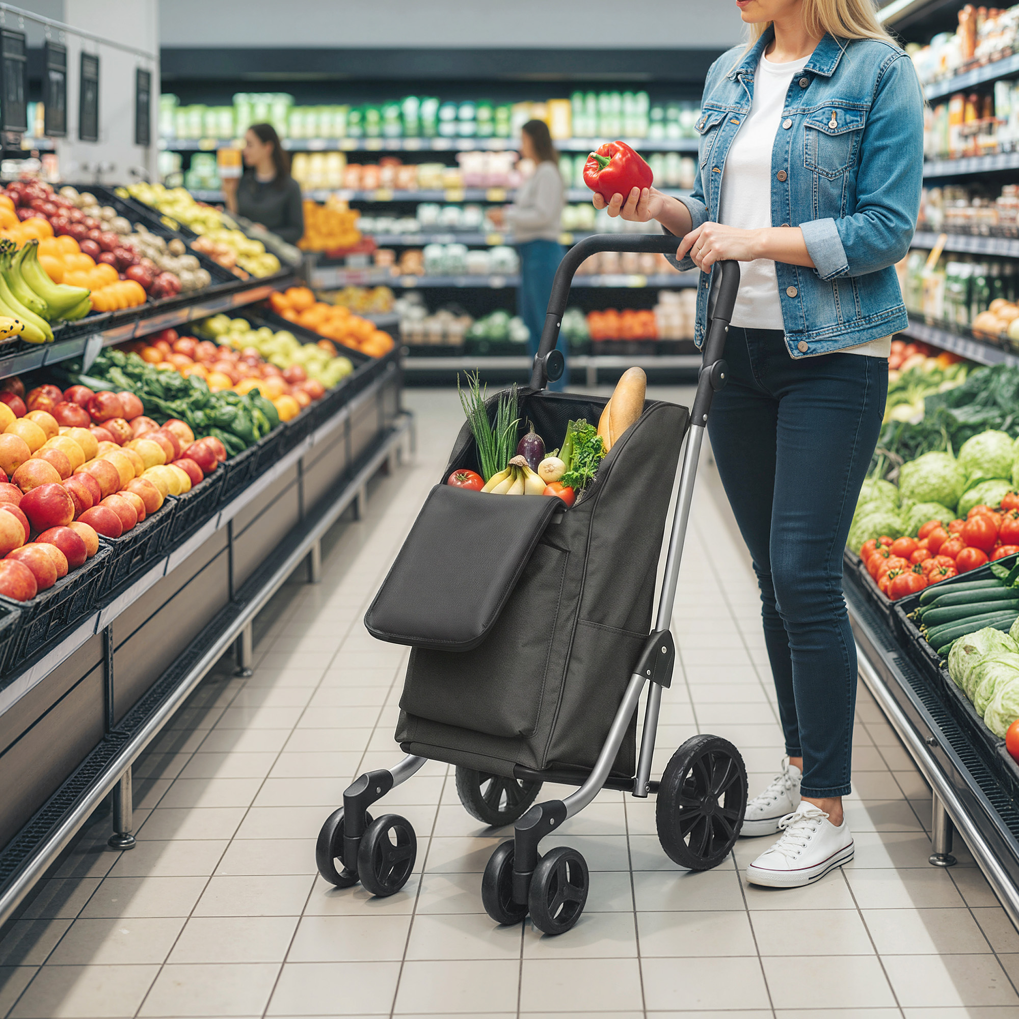 Homcom Carrello spesa pieghevole da 46 L con vano refrigerato, grigio scuro   Aosom Italy