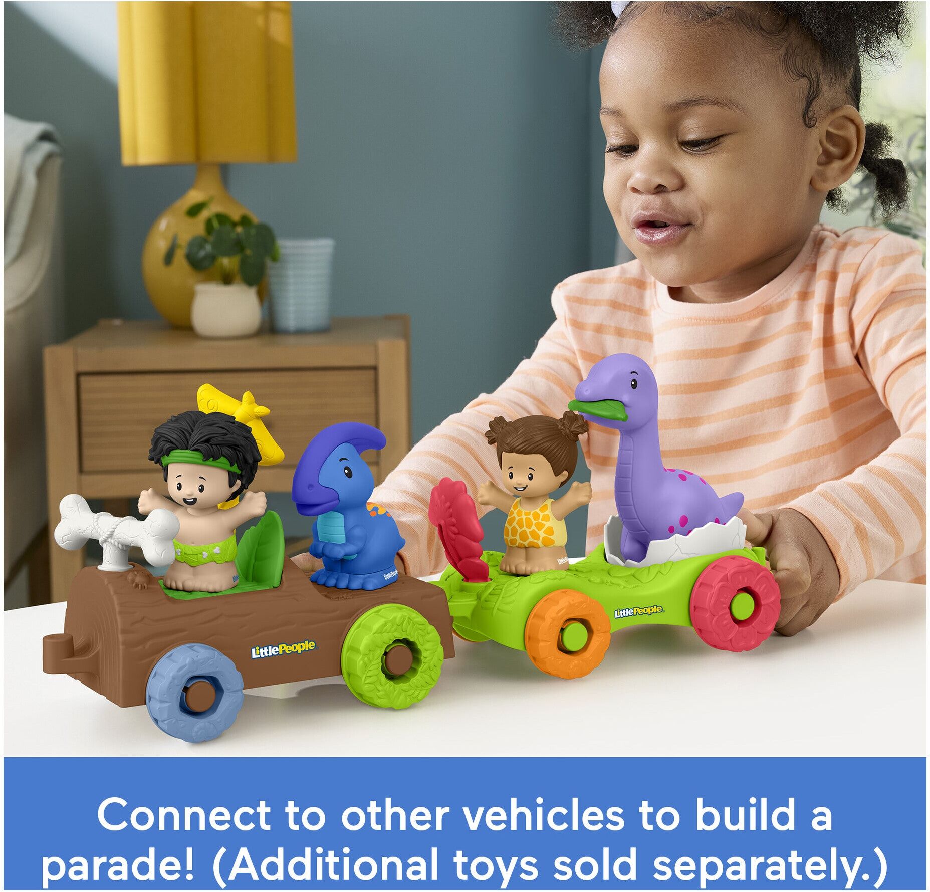 Fisher-Price Little People Dinosaur Parade Log Car with 2 Figures for Toddlers - Colourful Push-Along Vehicle