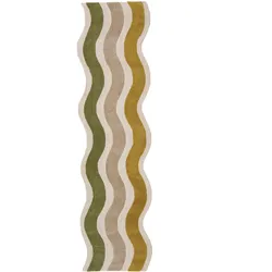 LÄUFER handgetuftet MONNOW, in Erdtöne-Grün, Wellenstreifen, 80 x 300 cm