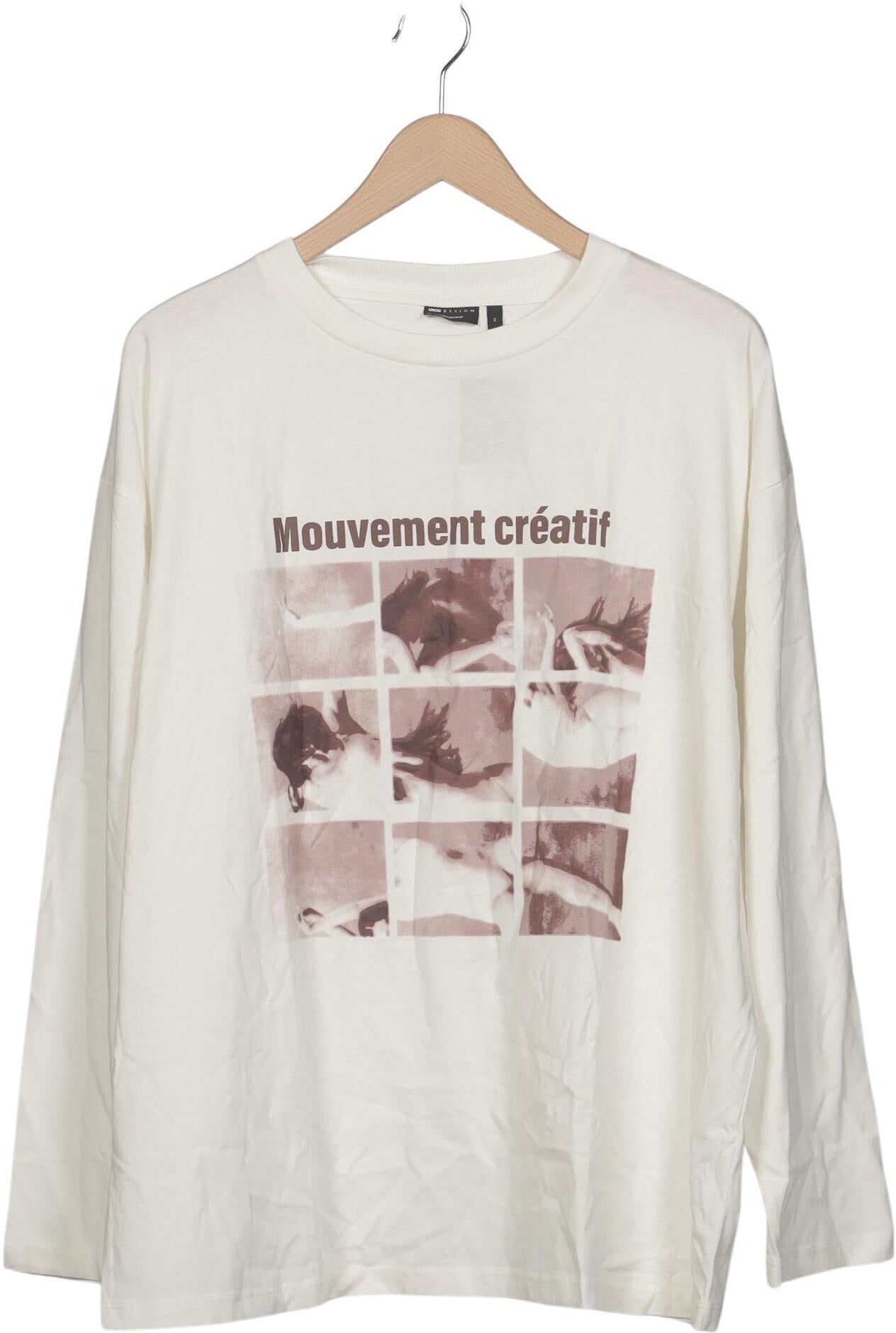 asos Damen Langarmshirt, Cremeweiß, Gr. M, Elasthan / Baumwolle - Second Hand