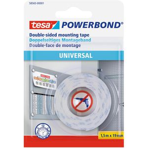 Tesa Montageband Powerbond Universal, 1,5m x 19mm, stark, doppelseitig, weiß, wasserdicht