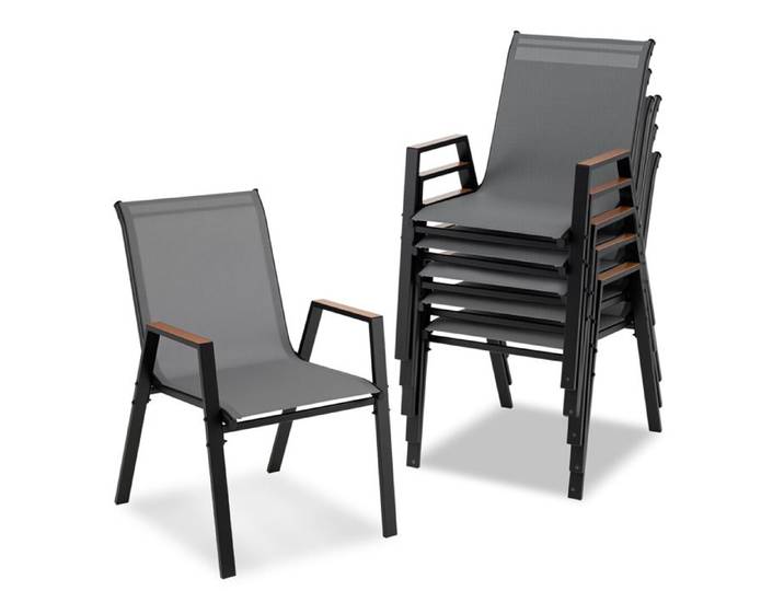 Lot de 6 Chaises de Jardin Extérieur COSTWAY Tissu Respirant Empilables 180kg Charge pour Terrasse Piscine Jardin Gris