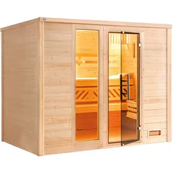 Weka Premium Massivholzsauna Bergen 3 - 45 mm Ganzglastür u. Fensterelement(e) Ganzglastür u. Fensterelement(e), 9,0 kW Saunaofen OS inkl. Steuerung