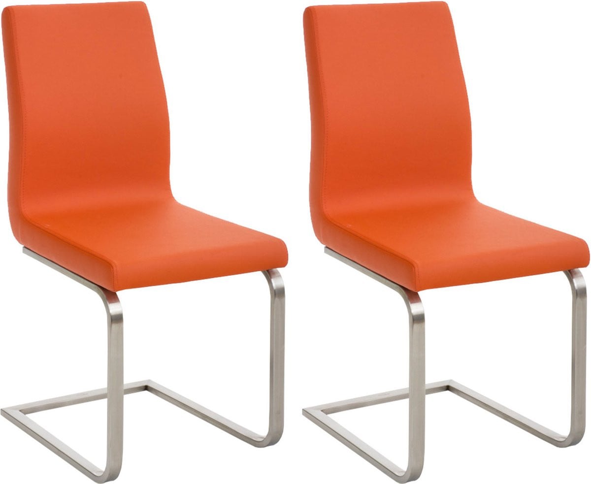 CLP Belfort Set van 2 eetkamerstoelen - Kunstleer - Oranje