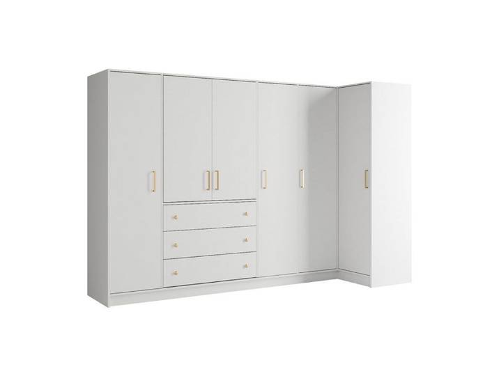 Armoire d'angle 6 portes et 3 tiroirs - L311 cm - Blanc - LIZANDRO