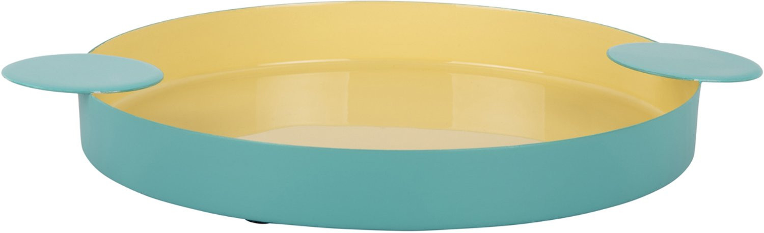 Present Time Dienblad Double Funky Large - Turquoiseblauw & zachtgeel