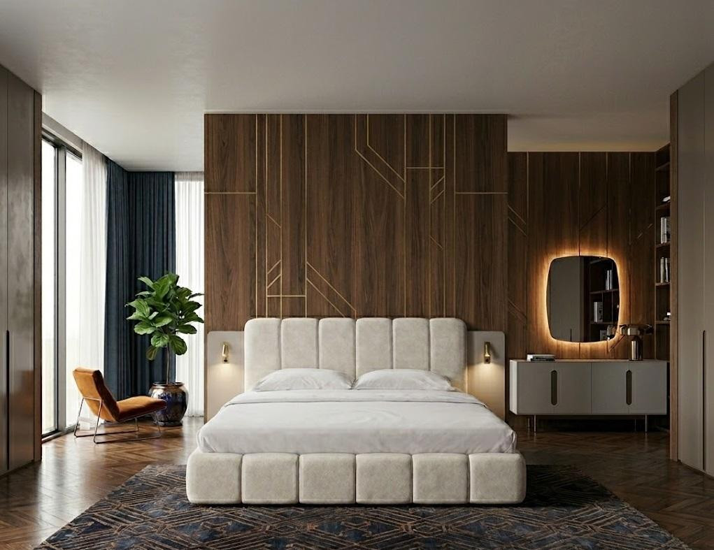 JVmoebel Slaapkamer set met houten console en spiegel, beige, 160 x 200 cm