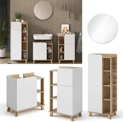 Vicco Badmöbel-Set Karen, Sonoma Weiß, moderne Badezimmerserie, 2 Farben, Waschtischunterschrank, Badspiegel; Midischrank, Unterschrank