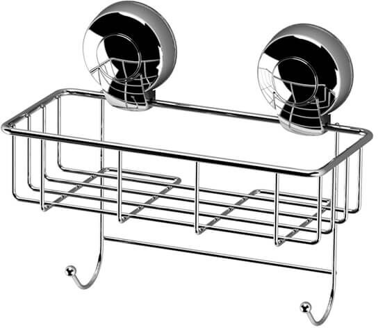 Showerdrape Suctionloc Chrome Steel Suction Wall Mounted Sponge Basket
