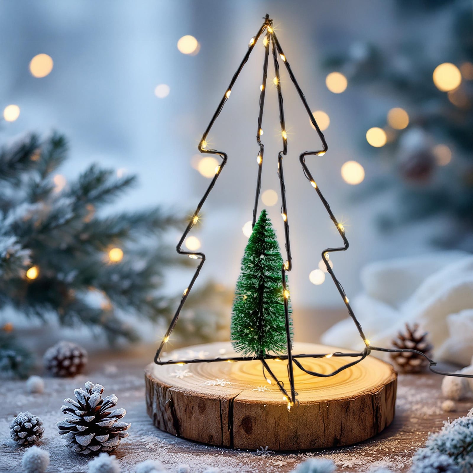 Spetebo 3D Kerstboom met LED-verlichting en besneeuwde dennen - 30 cm