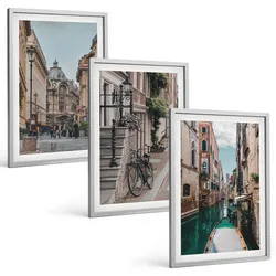 BILDER SET 3er Set - 40x60 cm Silberner Rahmen - Venedigs Wasserstraßen