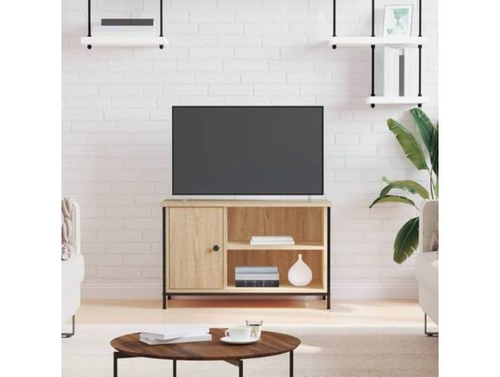 HEFZGDB TV-Schrank Sonoma-Eiche 80x40x50 cm Holzwerkstoff mit Eisenbeinen, 1 Fach mit Tür und 2 offene Ablagen für Stauraum, TV-Ständer für Wohnzimmer, stabile Oberplatte