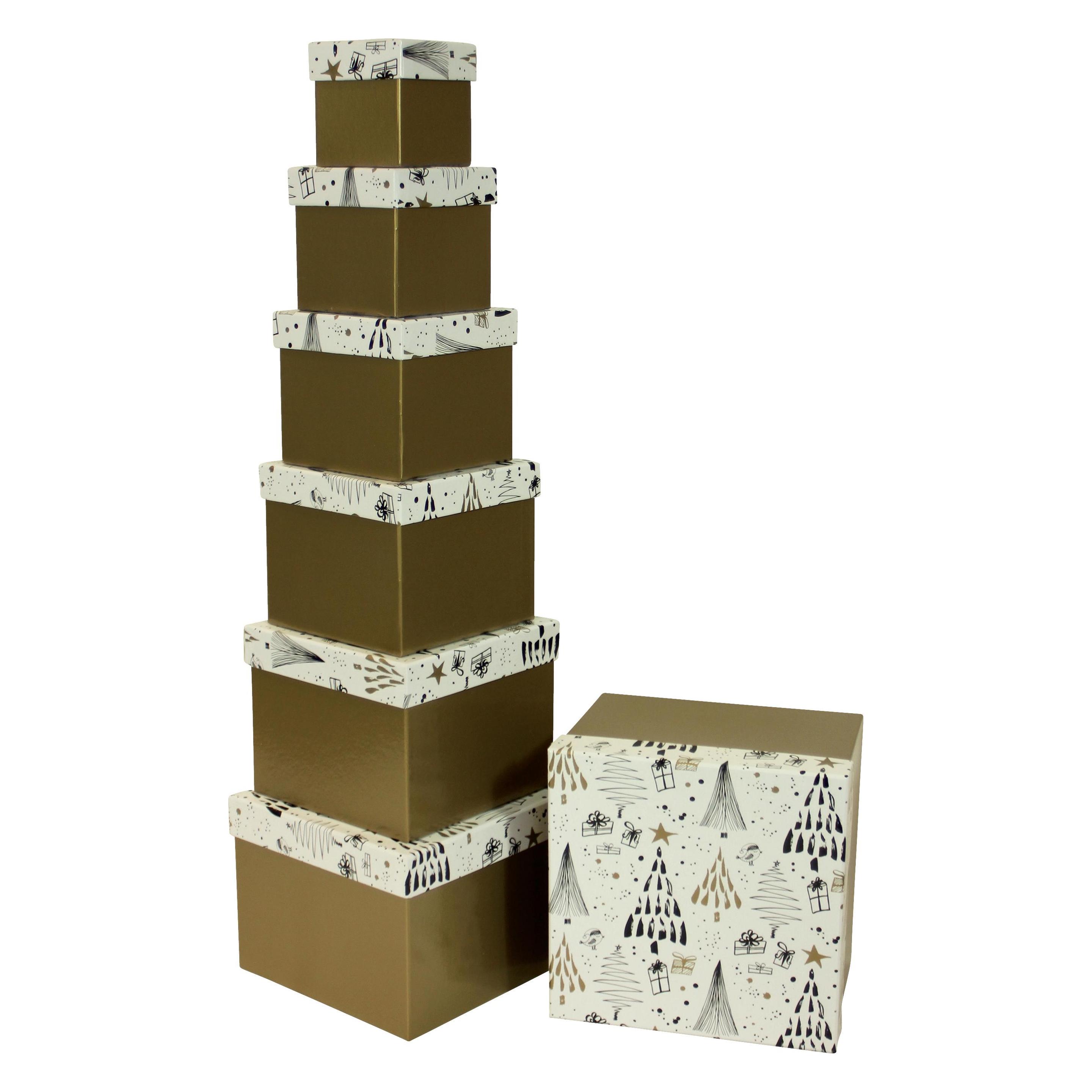PBS Austria Kartonage Weihnachten Würfel Bäume 7 teilig gold weiss (377032)