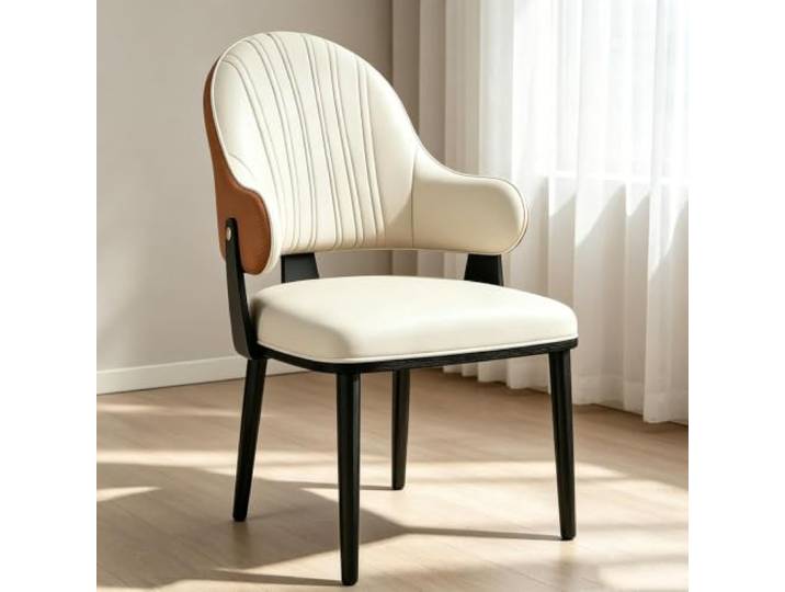 Moderner Esszimmerstuhl, Gepolsterte Beistellstühle Mit Esszimmerakzent Stabile Metallbeine Mit Bequemer Lordosenstütze Im Unteren Rückenbereich(Beige)