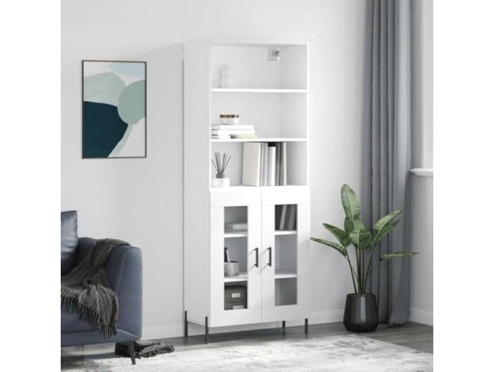 Modernes Highboard mit Aufbewahrungsfächern: Highboard Weiß fürs Wohnzimmer aus Holzwerkstoff mit Metallfüßen und Elegantes Design mit Schließtüren für viel Stauraum, stabiles