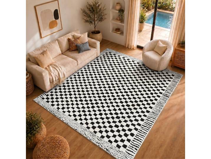 Teppich LIVABLISS AVIGNON , schwarz-weiß (schwarz), B:200cm H:14mm L:275cm, Polyester, Teppiche, Teppich