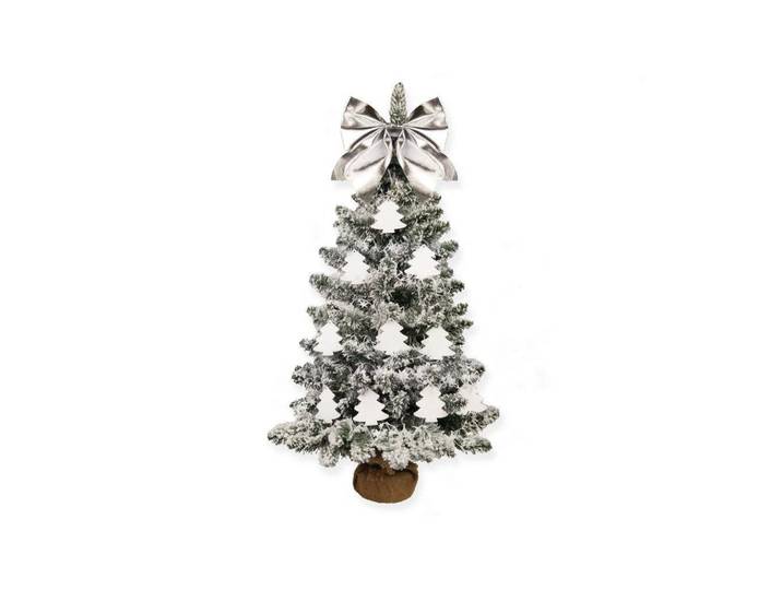 Laalu Weihnachtsbaum künstlicher 60 cm mit LED-Beleuchtung, Schneewald, mit 23 Weihnachtsbaumschmuck, Pflanztopf mit Jutesack, Weiß, Silberfarben, Stein, Kunststoff, Tanne, Freiform, 60 cm, Dekoration, Weihnachtsdekoration, Christbäume & Zubehör