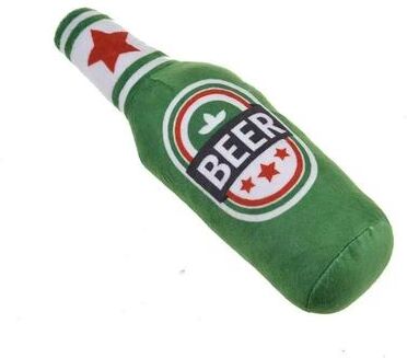 Uplift Essentials "Plush ""Happy Hour"" Beer Bottle Dog Toy Bite Resistant Squeaky Interactive Chewer green Beer"