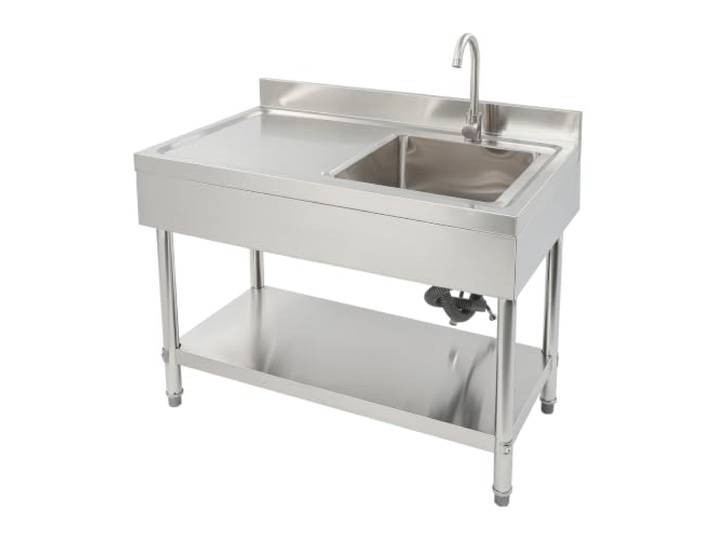 Edelstahl Kommerzielle Waschbecken mit Armatur für Küche & Garten 100x60x80cm, 300kg Traglast, 360°-Armatur, Spritzschutz, für Waschküche Outdoorküche Gastro Geschäft Restaurant