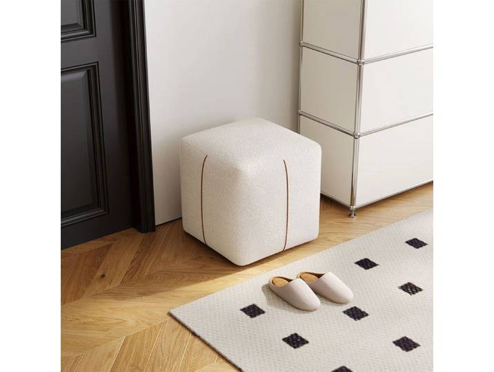 Tabouret cube moderne en tissu bouclé – tabouret de maquillage tabouret de change-chaussures pour entrée ou chambre