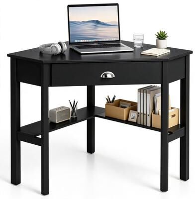 Costway Corner Wooden Piece Laptop Computer Desk-Black