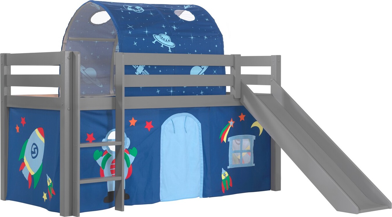 Spielbett mit Rutsche und Textilset Pino Kiefer Grau