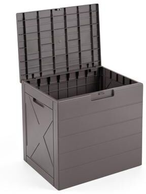 Costway 25 Gallon Storage Bin with Lid Carry Handles and Lock Hole for Patio Furniture Accessories-Gray