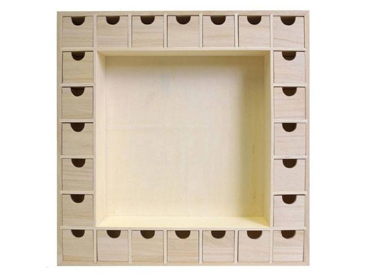 Calendrier de l'Avent carré en bois 39 x 39 cm