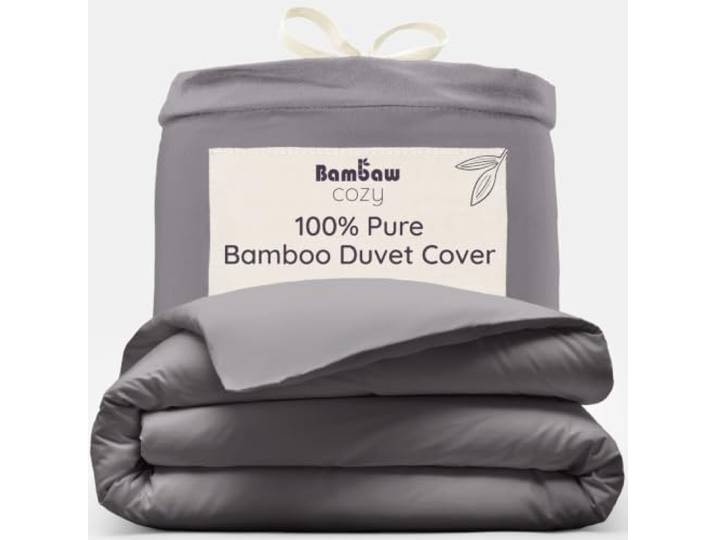 Bambaw – Dekbedovertrek 155x220 cm, 100% Bamboe, Hypoallergeen, Zacht en Ademend Dekbedovertrek, Voor Zomer en Winter – Donkergrijs