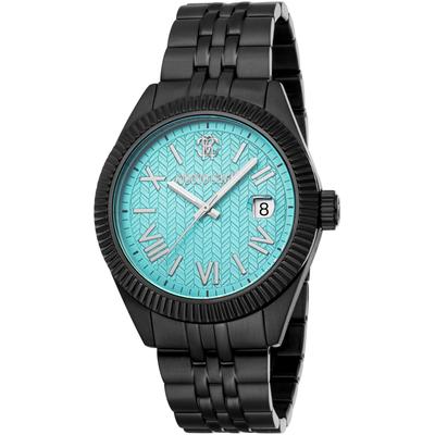 Quarzuhr ROBERTO CAVALLI "Uomo Classico III", schwarz (schwarz, hellblau, hellblau), Armbanduhren, Herren, schwarz, Quarzuhr, Armbanduhr, Herrenuhr, Edelstahlarmband, analog, Tag